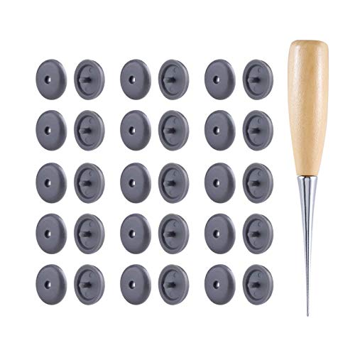 LEEQ - Botón de tope para cinturón de seguridad, no requiere soldadura para instalarlo, color gris, con punzón con mango de madera, 15 juegos de botones LEEQ - Botón de tope para cinturón de seguridad, no requiere soldadura para instalarlo, color gris, con punzón con mango de madera, 15 juegos de botones