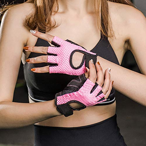 LeerKing Guantes Fitness con Protección Palma Guante Entrenamiento Transpirable de Gimnasio y de Deporte para Hombre y Mujer, Rosa S