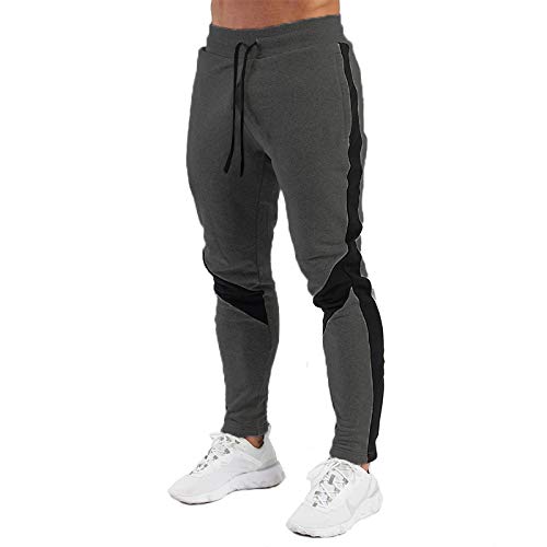 LeerKing Joggers Pantalones Deportivos para Hombre y Niños Pantalones de Chándal Ajustados con Cordón para Gimnasio Fitness Running Ciclismo Senderismo y Ropa de Hogar, Gris Oscuro M