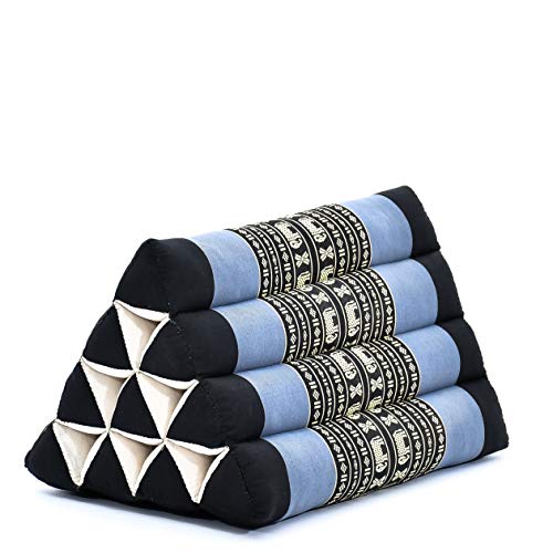 Leewadee Almohada Triangular tailandesa – Cojín de kapok ecológico, Respaldo cómodo para Leer, Almohadilla Hecha a Mano, 50 x 33 x 33 cm, Azul