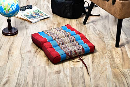 Leewadee cojín tailandés Plegable – Almohada de meditación con Lazo, Asiento para Interiores y Exteriores de kapok ecológico, 42 x 42 cm, Azul Rojo