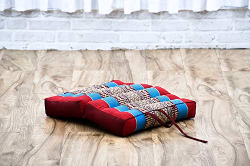 Leewadee cojín tailandés Plegable – Almohada de meditación con Lazo, Asiento para Interiores y Exteriores de kapok ecológico, 42 x 42 cm, Azul Rojo Leewadee cojín tailandés Plegable – Almohada de meditación con Lazo, Asiento para Interiores y Exteriores de kapok ecológico, 42 x 42 cm, Azul Rojo