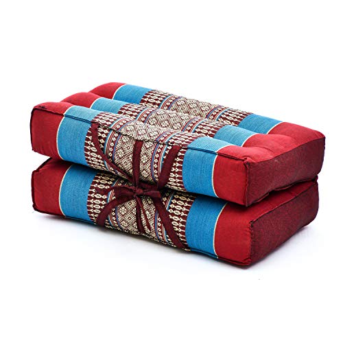 Leewadee cojín tailandés Plegable – Almohada de meditación con Lazo, Asiento para Interiores y Exteriores de kapok ecológico, 42 x 42 cm, Azul Rojo Leewadee cojín tailandés Plegable – Almohada de meditación con Lazo, Asiento para Interiores y Exteriores de kapok ecológico, 42 x 42 cm, Azul Rojo