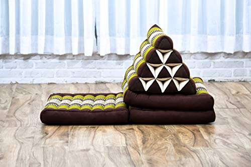 Leewadee colchón Plegable con Tres segmentos – Futón con cojín Hecho a Mano de kapok ecológico, colchoneta tailandesa, 170 x 53 cm, marrón Verde