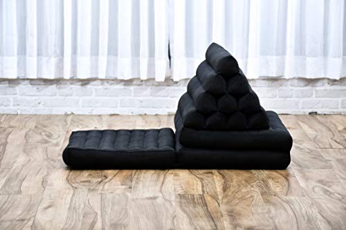 Leewadee colchón Plegable con Tres segmentos – Futón con cojín Hecho a Mano de kapok ecológico, colchoneta tailandesa, 170 x 53 cm, Negro