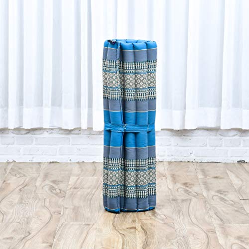 Leewadee colchoneta de meditación Zabuton – Cojín de Suelo Cuadrado, Asiento tailandés de Yoga Hecho de kapok ecológico, 69 x 78 cm, Azul Claro