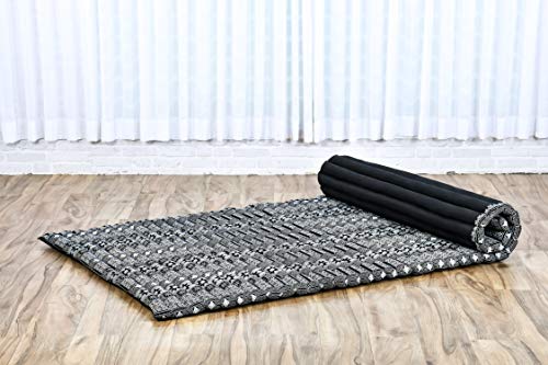 Leewadee colchoneta tailandesa Enrollable L – Colchón para masajes Grueso, futón para Dormir, Alfombrilla de kapok orgánico, 200 x 105 cm, Negro