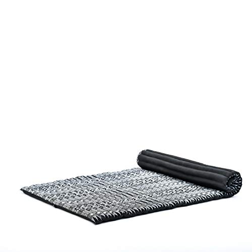 Leewadee colchoneta tailandesa Enrollable L – Colchón para masajes Grueso, futón para Dormir, Alfombrilla de kapok orgánico, 200 x 105 cm, Negro