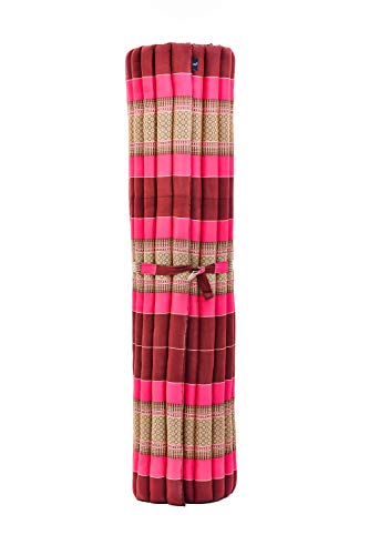 Leewadee colchoneta tailandesa Enrollable XL – Futón para masajes Grueso, colchón para Dormir, Alfombrilla de kapok Natural, 200 x 145 cm, castaño Rosado
