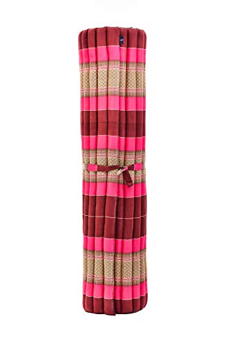 Leewadee colchoneta tailandesa Enrollable XL – Futón para masajes Grueso, colchón para Dormir, Alfombrilla de kapok Natural, 200 x 145 cm, castaño Rosado