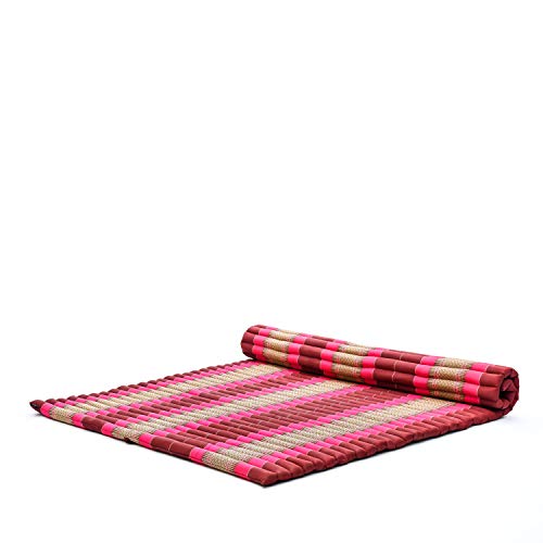 Leewadee colchoneta tailandesa Enrollable XL – Futón para masajes Grueso, colchón para Dormir, Alfombrilla de kapok Natural, 200 x 145 cm, castaño Rosado