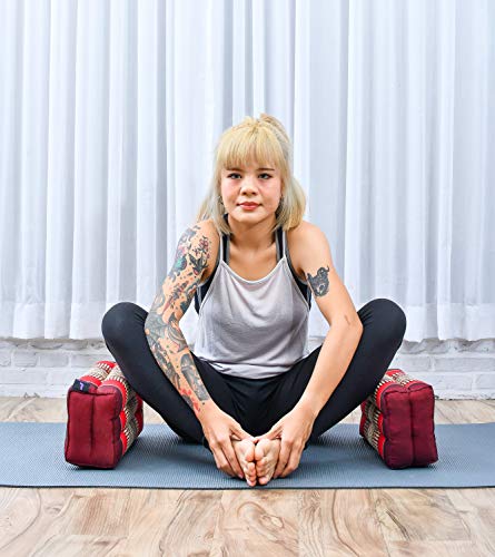Leewadee Set de 2 Bloques de Yoga pequeños – Cojines para Pilates, Almohadas para el Suelo Hechas a Mano de kapok, 35 x 18 x 12 cm, Set de 2, Rojo