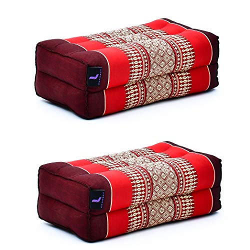 Leewadee Set de 2 Bloques de Yoga pequeños – Cojines para Pilates, Almohadas para el Suelo Hechas a Mano de kapok, 35 x 18 x 12 cm, Set de 2, Rojo