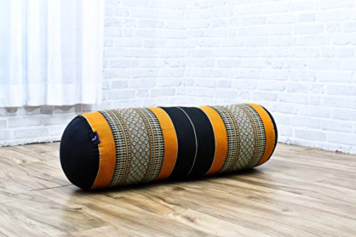 Leewadee Set de 2 Yoga bolsters Grandes – Almohadas tailandesas de kapok Natural, Cojines alargados para Pilates, 65 x 25 x 25 cm, Set de 2, Naranjo Negro