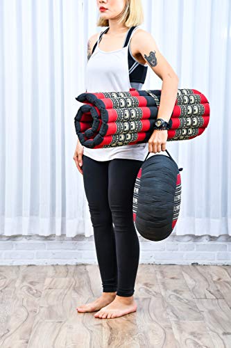 Leewadee Set de meditación – Cojín de Yoga Zafu y colchoneta de meditación Zabuton, Asiento tailandés de kapok Hecho a Mano, Set de 2, Negro Rojo