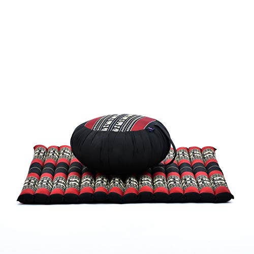 Leewadee Set de meditación – Cojín de Yoga Zafu y colchoneta de meditación Zabuton, Asiento tailandés de kapok Hecho a Mano, Set de 2, Negro Rojo Leewadee Set de meditación – Cojín de Yoga Zafu y colchoneta de meditación Zabuton, Asiento tailandés de kapok Hecho a Mano, Set de 2, Negro Rojo