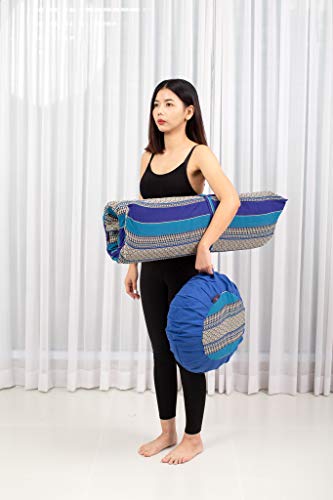 Leewadee Set de meditación con Funda – Cojín Zafu y colchoneta Zabuton de meditación y Yoga, Asiento tailandés de kapok Natural, Set de 2, Azul