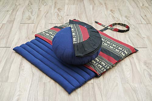 Leewadee Set de meditación con Funda – Cojín Zafu y colchoneta Zabuton de meditación y Yoga, Asiento tailandés de kapok Natural, Set de 2, Negro Rojo