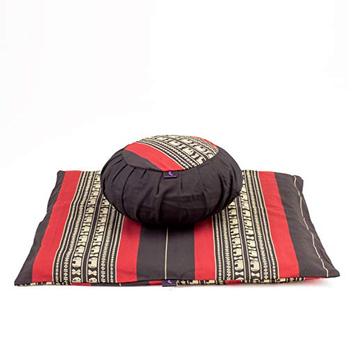 Leewadee Set de meditación con Funda – Cojín Zafu y colchoneta Zabuton de meditación y Yoga, Asiento tailandés de kapok Natural, Set de 2, Negro Rojo Leewadee Set de meditación con Funda – Cojín Zafu y colchoneta Zabuton de meditación y Yoga, Asiento tailandés de kapok Natural, Set de 2, Negro Rojo