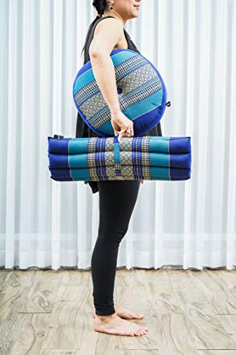 Leewadee Set de meditación Mini – Cojín de Yoga Zafu y colchoneta de meditación Zabuton, Asiento tailandés de kapok ecológico, Set de 2, Azul