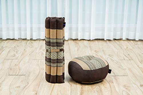 Leewadee Set de meditación Mini – Cojín de Yoga Zafu y colchoneta de meditación Zabuton, Asiento tailandés de kapok ecológico, Set de 2, marrón