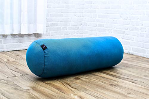 Leewadee Yoga Bolster Grande – Almohadilla tailandesa de kapok ecológico y Hecha a Mano, cojín Alargado para Pilates, 65 x 25 x 25 cm, Azul Claro