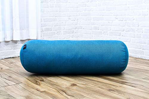 Leewadee Yoga Bolster Grande – Almohadilla tailandesa de kapok ecológico y Hecha a Mano, cojín Alargado para Pilates, 65 x 25 x 25 cm, Azul Claro
