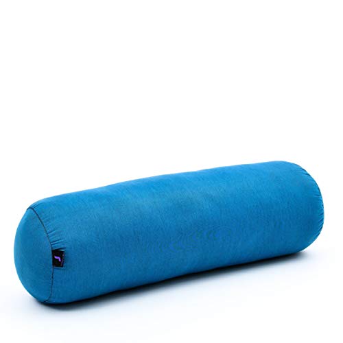 Leewadee Yoga Bolster Grande – Almohadilla tailandesa de kapok ecológico y Hecha a Mano, cojín Alargado para Pilates, 65 x 25 x 25 cm, Azul Claro