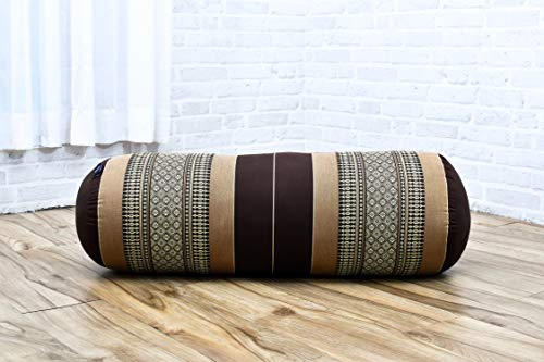 Leewadee Yoga Bolster Grande – Almohadilla tailandesa de kapok ecológico y Hecha a Mano, cojín Alargado para Pilates, 65 x 25 x 25 cm, marrón