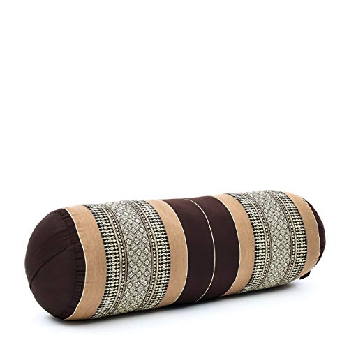 Leewadee Yoga Bolster Grande – Almohadilla tailandesa de kapok ecológico y Hecha a Mano, cojín Alargado para Pilates, 65 x 25 x 25 cm, marrón