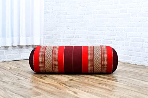 Leewadee Yoga Bolster Grande – Almohadilla tailandesa de kapok ecológico y Hecha a Mano, cojín Alargado para Pilates, 65 x 25 x 25 cm, Rojo