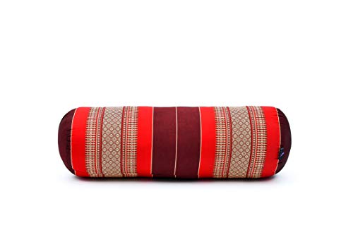 Leewadee Yoga Bolster Grande – Almohadilla tailandesa de kapok ecológico y Hecha a Mano, cojín Alargado para Pilates, 65 x 25 x 25 cm, Rojo