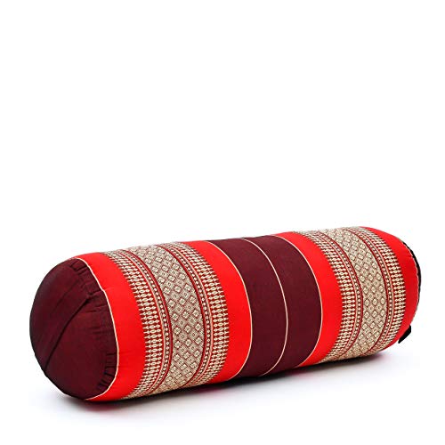 Leewadee Yoga Bolster Grande – Almohadilla tailandesa de kapok ecológico y Hecha a Mano, cojín Alargado para Pilates, 65 x 25 x 25 cm, Rojo