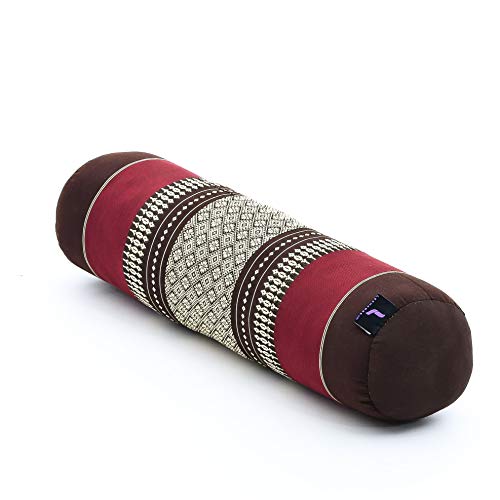 Leewadee Yoga Bolster pequeño – Cojín Alargado para Pilates y meditación, reposacabezas Hecho a Mano de kapok ecológico, 55 x 15 x 15 cm, marrón Rojo