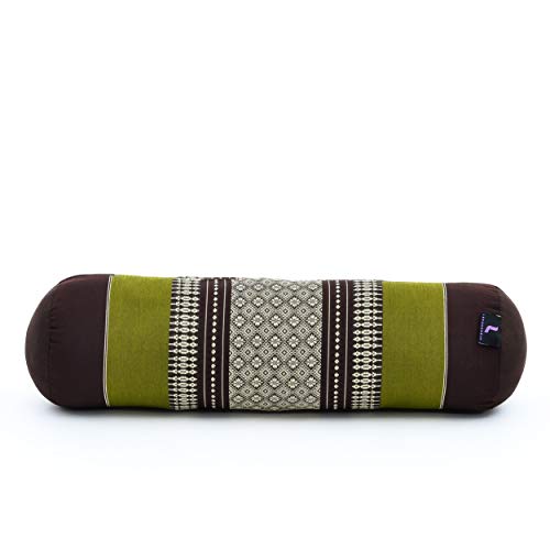 Leewadee Yoga Bolster pequeño – Cojín Alargado para Pilates y meditación, reposacabezas Hecho a Mano de kapok ecológico, 55 x 15 x 15 cm, marrón Verde