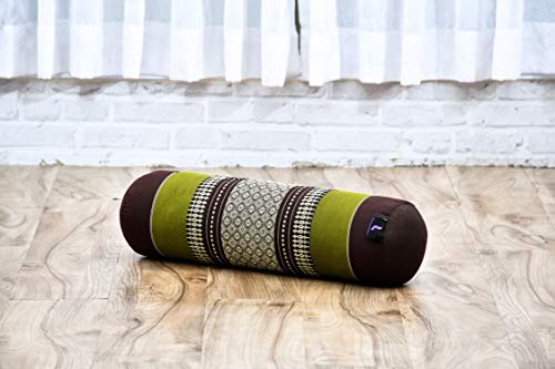 Leewadee Yoga Bolster pequeño – Cojín Alargado para Pilates y meditación, reposacabezas Hecho a Mano de kapok ecológico, 55 x 15 x 15 cm, marrón Verde