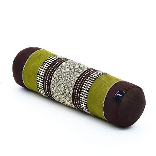 Leewadee Yoga Bolster pequeño – Cojín Alargado para Pilates y meditación, reposacabezas Hecho a Mano de kapok ecológico, 55 x 15 x 15 cm, marrón Verde