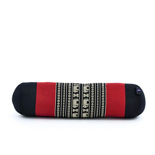 Leewadee Yoga Bolster pequeño – Cojín Alargado para Pilates y meditación, reposacabezas Hecho a Mano de kapok ecológico, 55 x 15 x 15 cm, Negro Rojo
