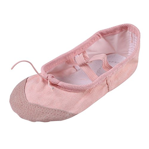 Leezo - Zapatillas clásicas de ballet planas, para practicar baile y yoga, de tela y de cuero, para niñas, rosa, 34 EU = 21 cm = 8.26 inch