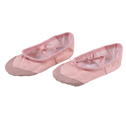 Leezo - Zapatillas clásicas de ballet planas, para practicar baile y yoga, de tela y de cuero, para niñas, rosa, 34 EU = 21 cm = 8.26 inch