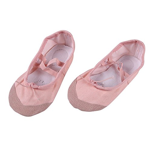 Leezo - Zapatillas clásicas de ballet planas, para practicar baile y yoga, de tela y de cuero, para niñas, rosa, 34 EU = 21 cm = 8.26 inch