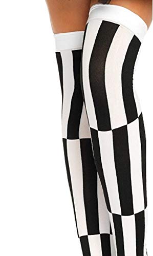 Leg Avenue señoras par de medias por encima de la rodilla opacas con bloques ilusión óptica negro blanco talla única