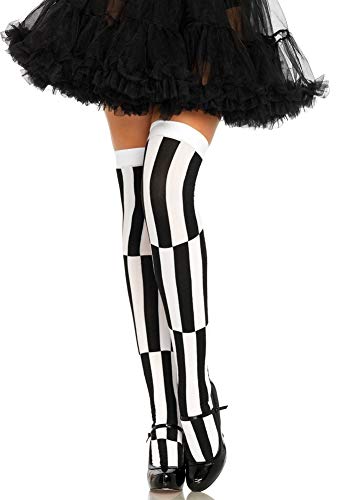 Leg Avenue señoras par de medias por encima de la rodilla opacas con bloques ilusión óptica negro blanco talla única