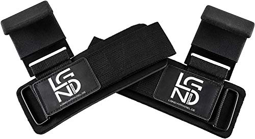 LEGEND Power- Correas con Ganchos de Metal para Levantamiento de Pesas para Profesionales - Neopreno y Cierre de Gancho y Lazo - Juego de 2 Ganchos para el Powerlifting