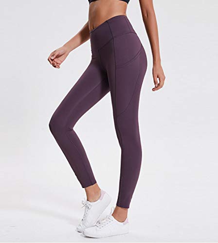 Legging Leggings Y Medias Deportivas Para Mujer Yoga De Color Puro, Cintura Alta Para Mujer, Costura De Glúteos, Bolsillos Laterales De Fitness, Deportes, Nueve Minutos, Pantalones, Salsa, Purple_6