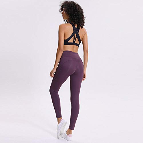 Legging Leggings Y Medias Deportivas Para Mujer Yoga De Color Puro, Cintura Alta Para Mujer, Costura De Glúteos, Bolsillos Laterales De Fitness, Deportes, Nueve Minutos, Pantalones, Salsa, Purple_6