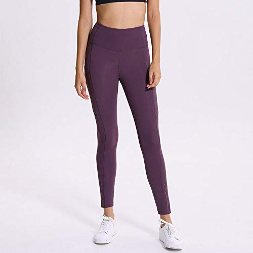 Legging Leggings Y Medias Deportivas Para Mujer Yoga De Color Puro, Cintura Alta Para Mujer, Costura De Glúteos, Bolsillos Laterales De Fitness, Deportes, Nueve Minutos, Pantalones, Salsa, Purple_6