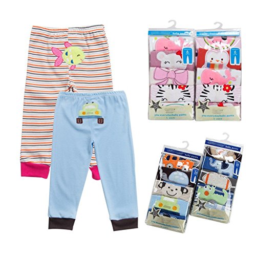 Leggings de algodón unisex para recién nacido y niños pequeños, de Monvecle Multicolor Paquete de 5 pantalones largos para niño. 0-3 Meses