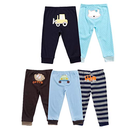 Leggings de algodón unisex para recién nacido y niños pequeños, de Monvecle Multicolor Paquete de 5 pantalones largos para niño. 0-3 Meses