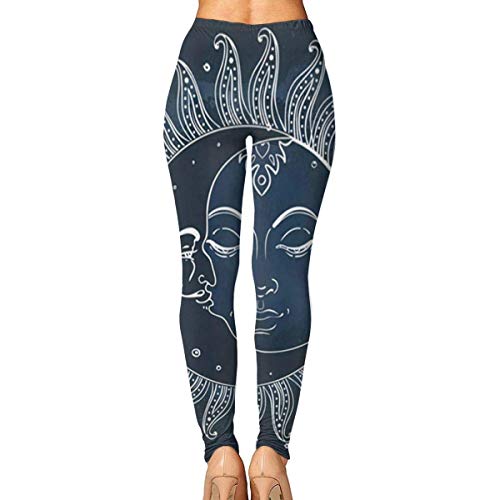 Leggings de Entrenamiento Deportivo con pantalón de Yoga Sun with Crescent Moon Midnight Art Womens Fitness Yoga Leggings for Sport Capri Yoga Pant (S-2XL)